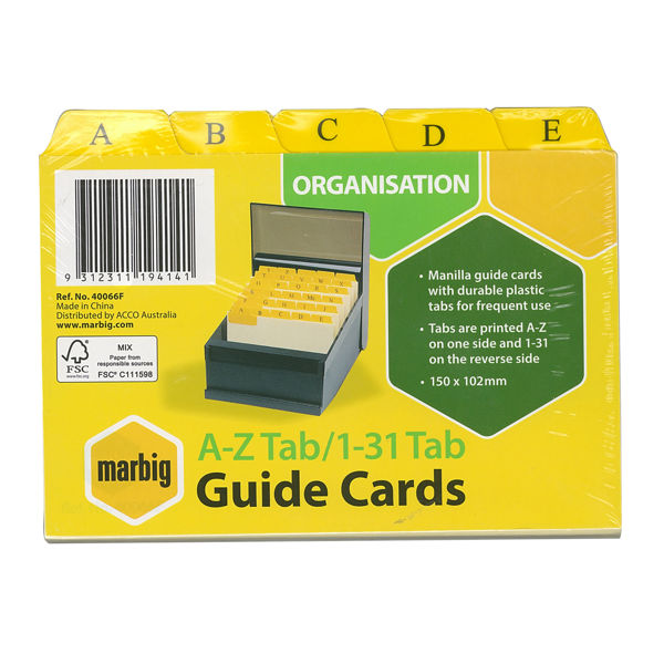 Picture of GUIDE CARD 6X4 MARBIG PLASTIC TAB A-Z/1-